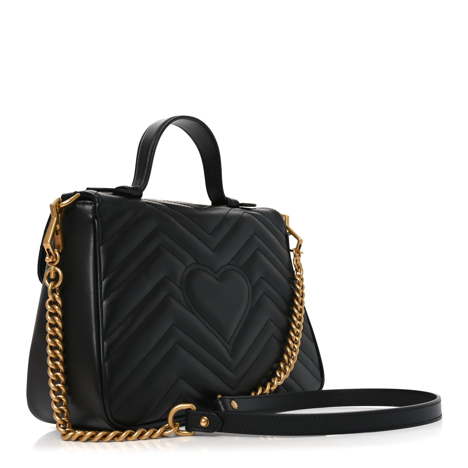 Gucci Calfskin Matelasse Small GG Marmont Top Handle Shoulder Bag Black