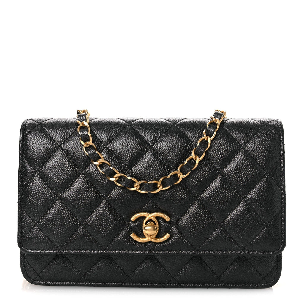Chanel Pearly Caviar Quilted Fit For You Wallet On Chain WOC Black