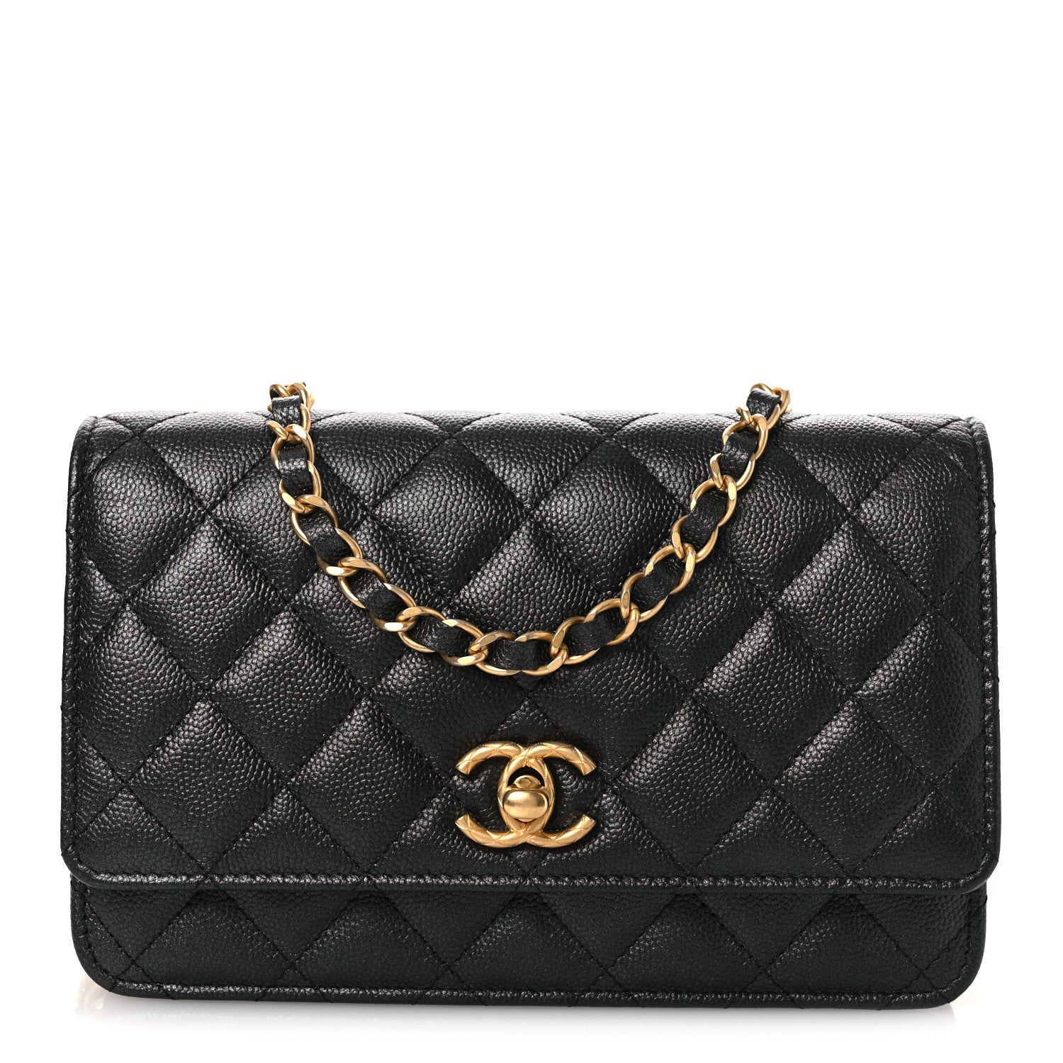 Chanel Pearly Caviar Quilted Fit For You Wallet On Chain WOC Black