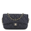 Caviar Quilted Flap Phone Holder With Chain Navy