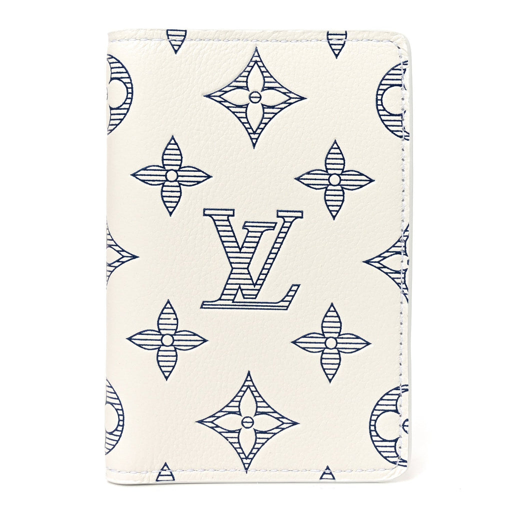 Louis Vuitton Calfskin Monogram Shadow Pocket Organizer NM White Navy