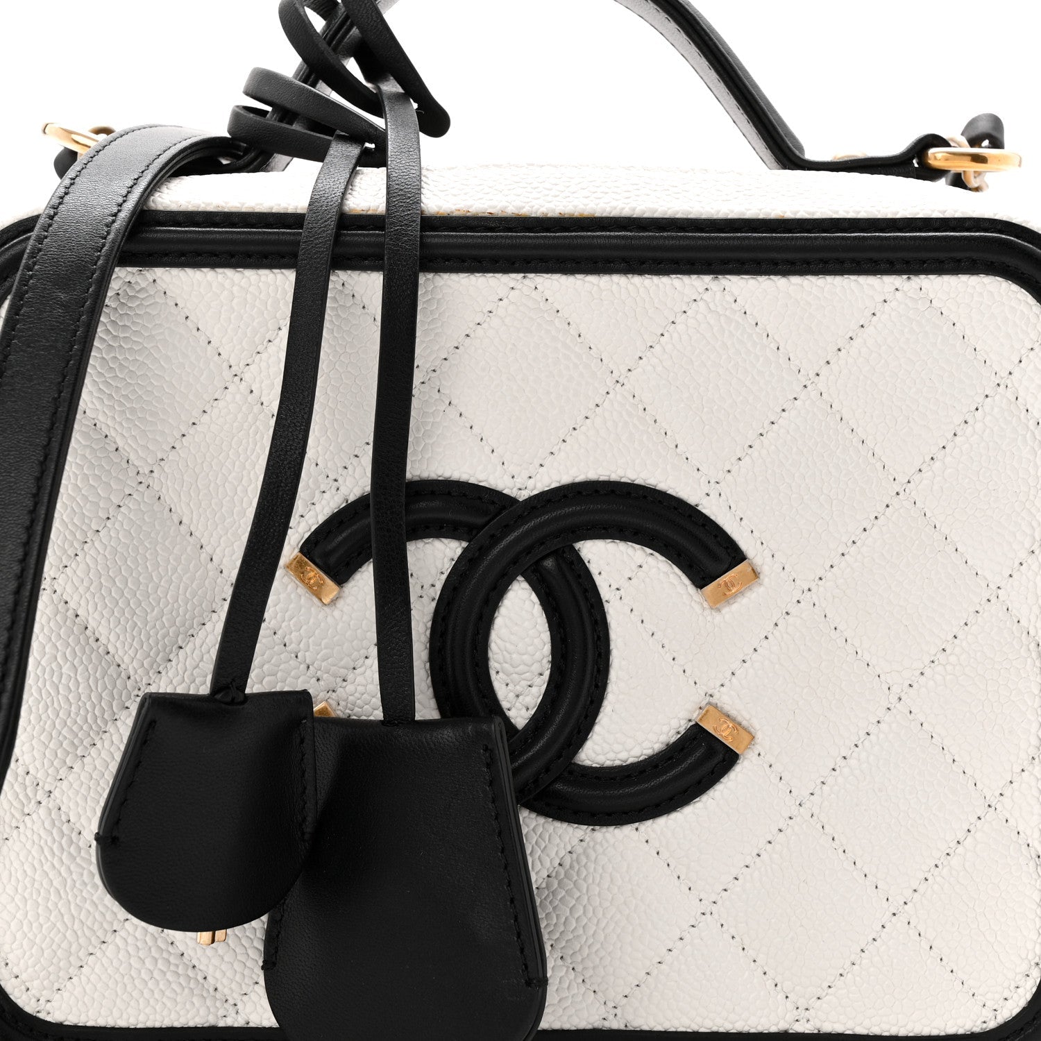 Chanel Caviar Quilted Medium CC Filigree Vanity Case White Black