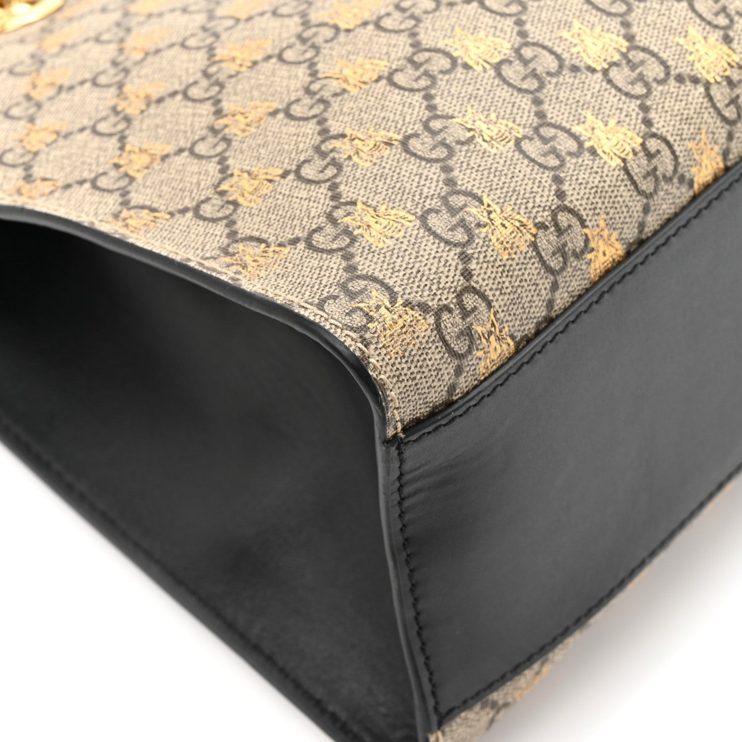 Gucci GG Supreme Monogram Bees Medium Padlock Tote Beige Oro Black
