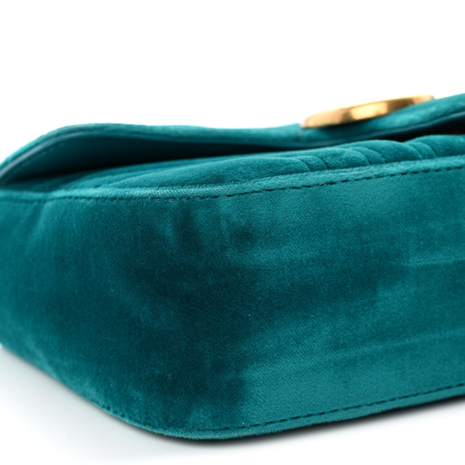 Gucci Velvet Matelasse Mini GG Marmont Shoulder Bag Pavone Cyan