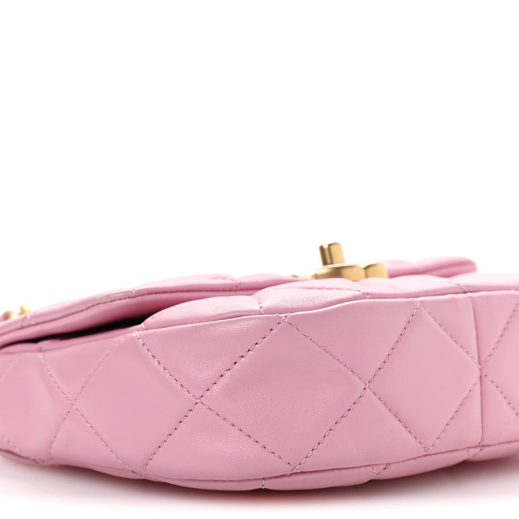 Chanel Lambskin Quilted Mini Lacquered Chain Flap Pink