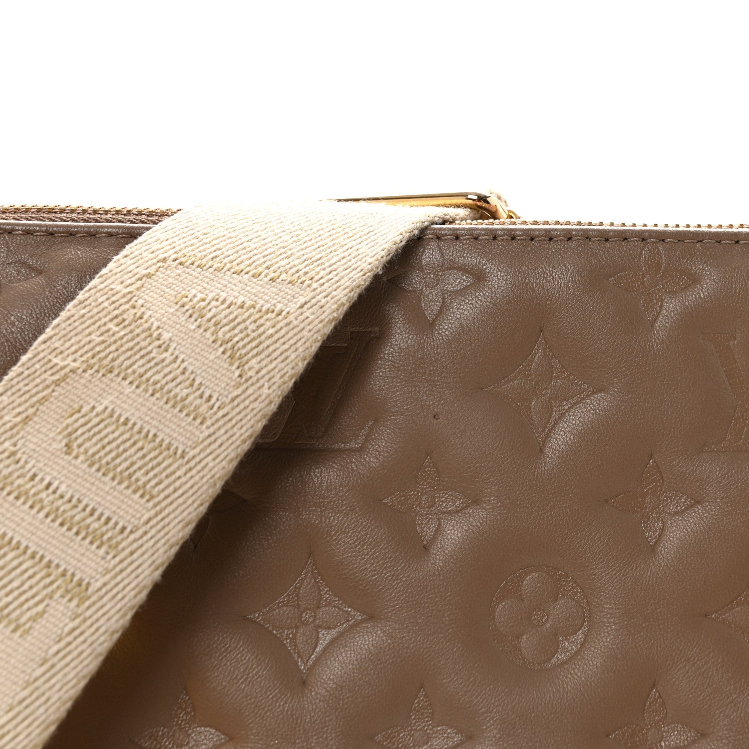 Louis Vuitton Lambskin Embossed Monogram Coussin MM  Taupe