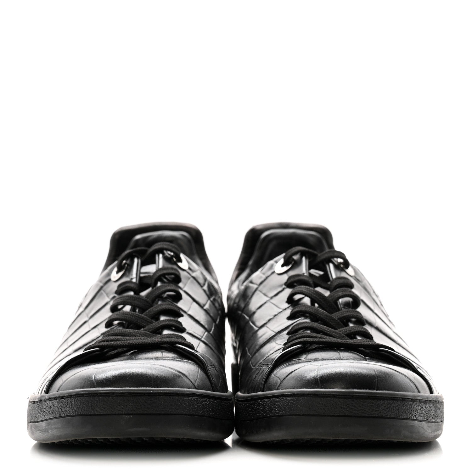 Louis Vuitton Calfskin Crocodile Embossed Frontrow Mens Sneakers 8 Black