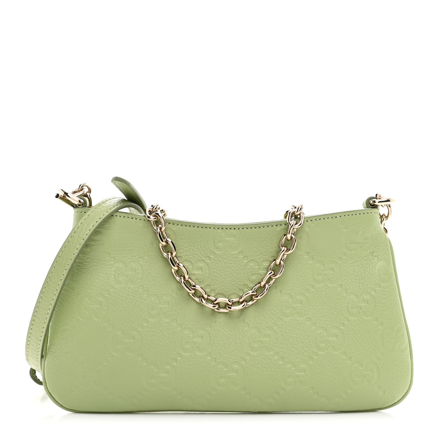 Gucci GG Grainy Calfskin Emblem Super Mini Shoulder Bag Sage Leaf