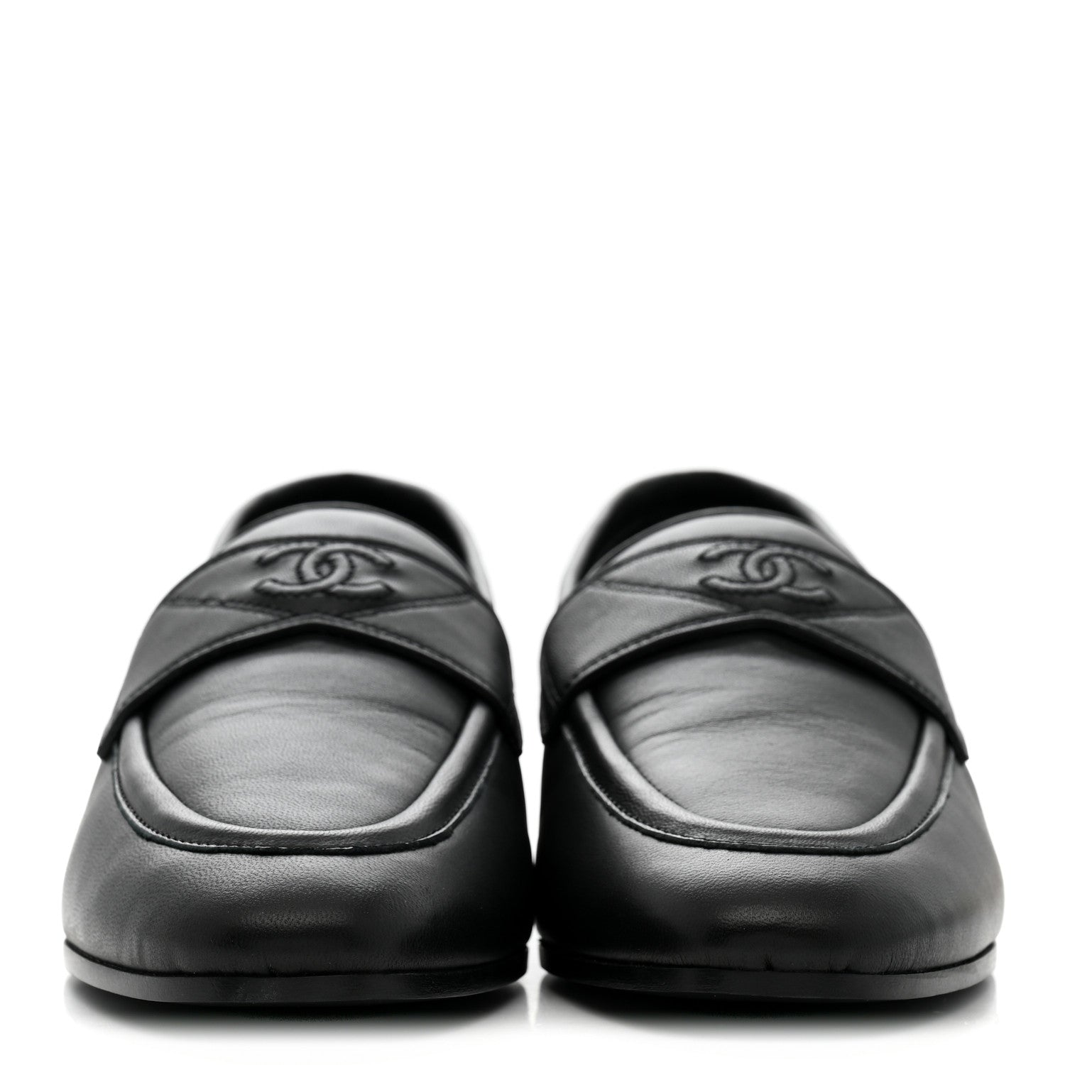 Lambskin Womens Stitched CC Loafers 35 Black