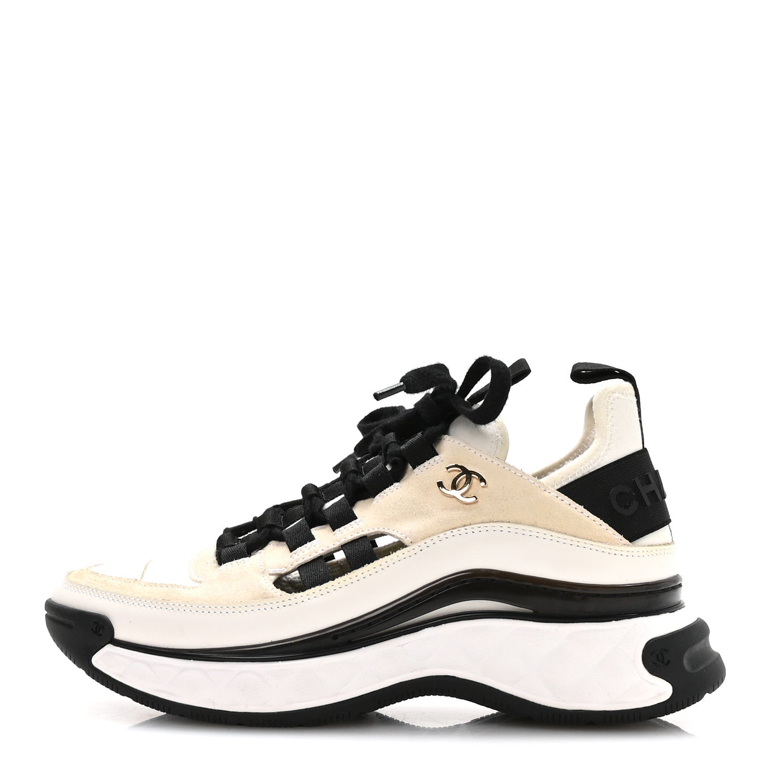 Fabric Calfskin Suede CC Sneakers 36 Ivory Black