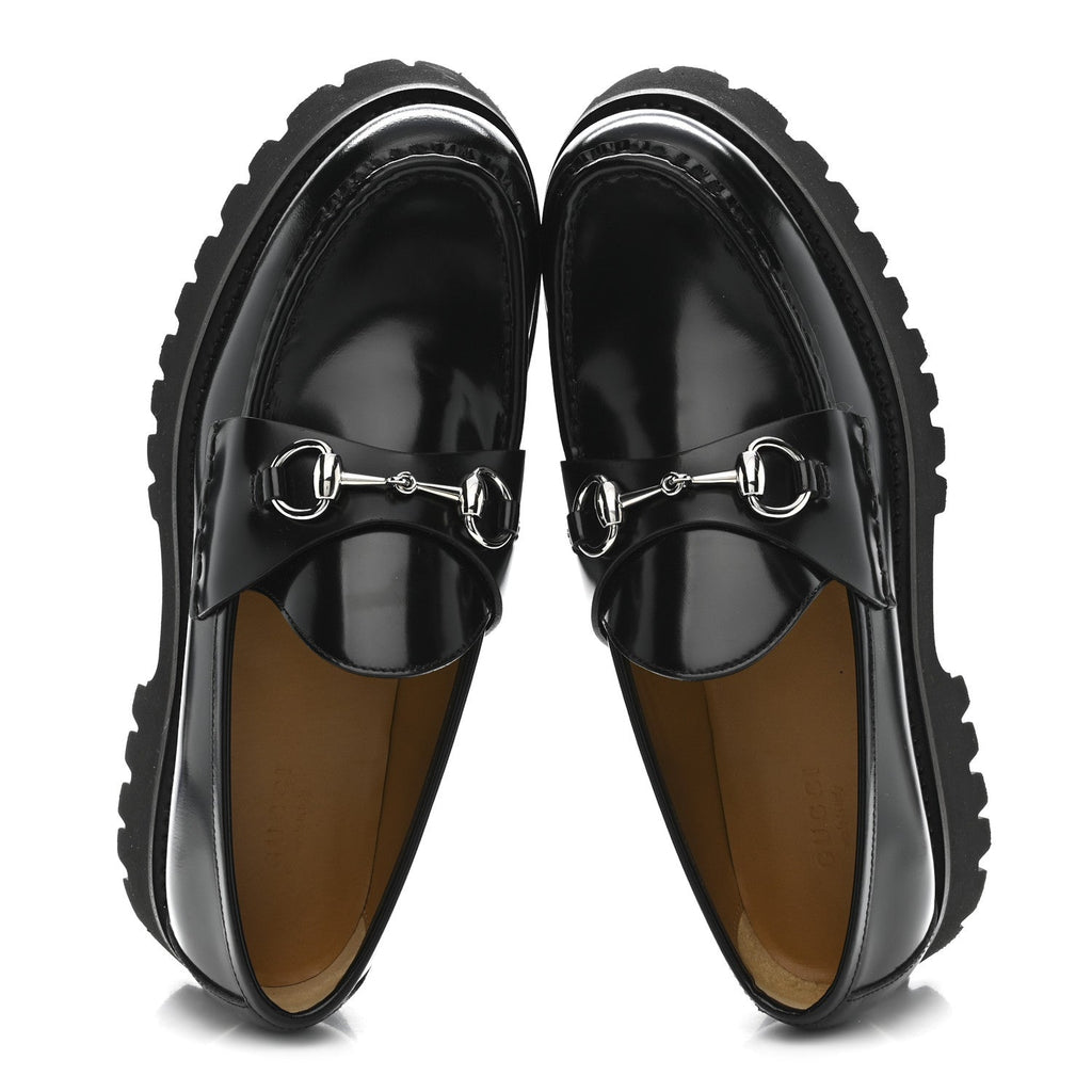 Gucci Cordovan Lux Womens Horsebit 45mm Platform Loafers 39.5 Black