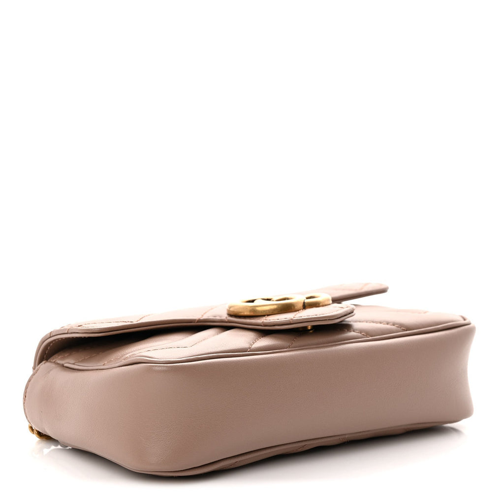 Gucci Calfskin Matelasse Super Mini GG Marmont Shoulder Bag Porcelain Rose