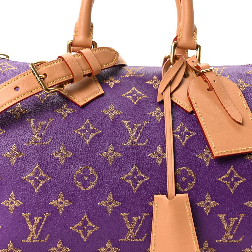 Louis Vuitton Calfskin Embroidered Monogram Speedy P9 Bandouliere 30 Golden Lotus Purple