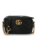 Gucci Calfskin Matelasse Mini GG Marmont Chain Shoulder Bag Black