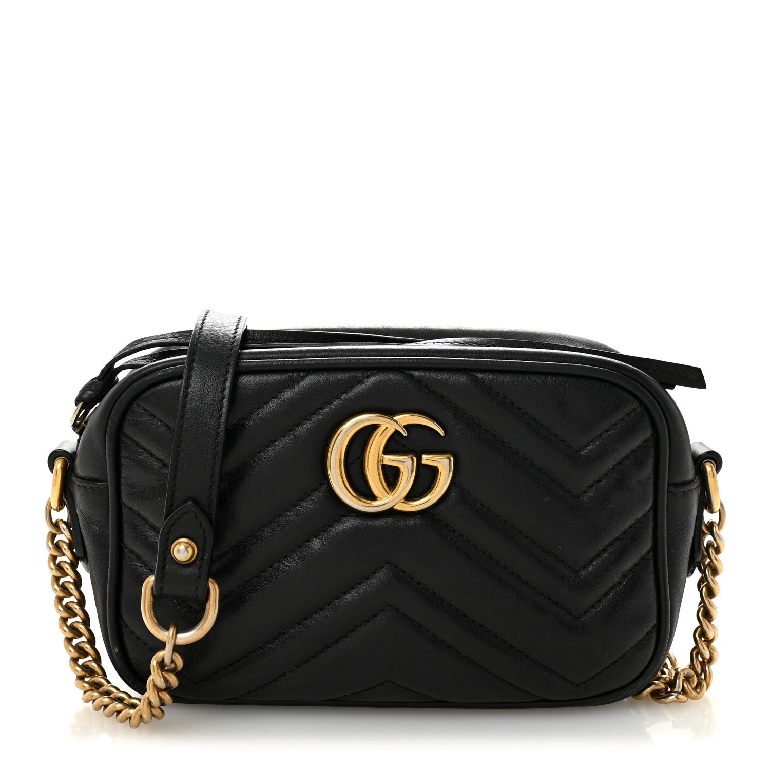 Gucci Calfskin Matelasse Mini GG Marmont Chain Shoulder Bag Black