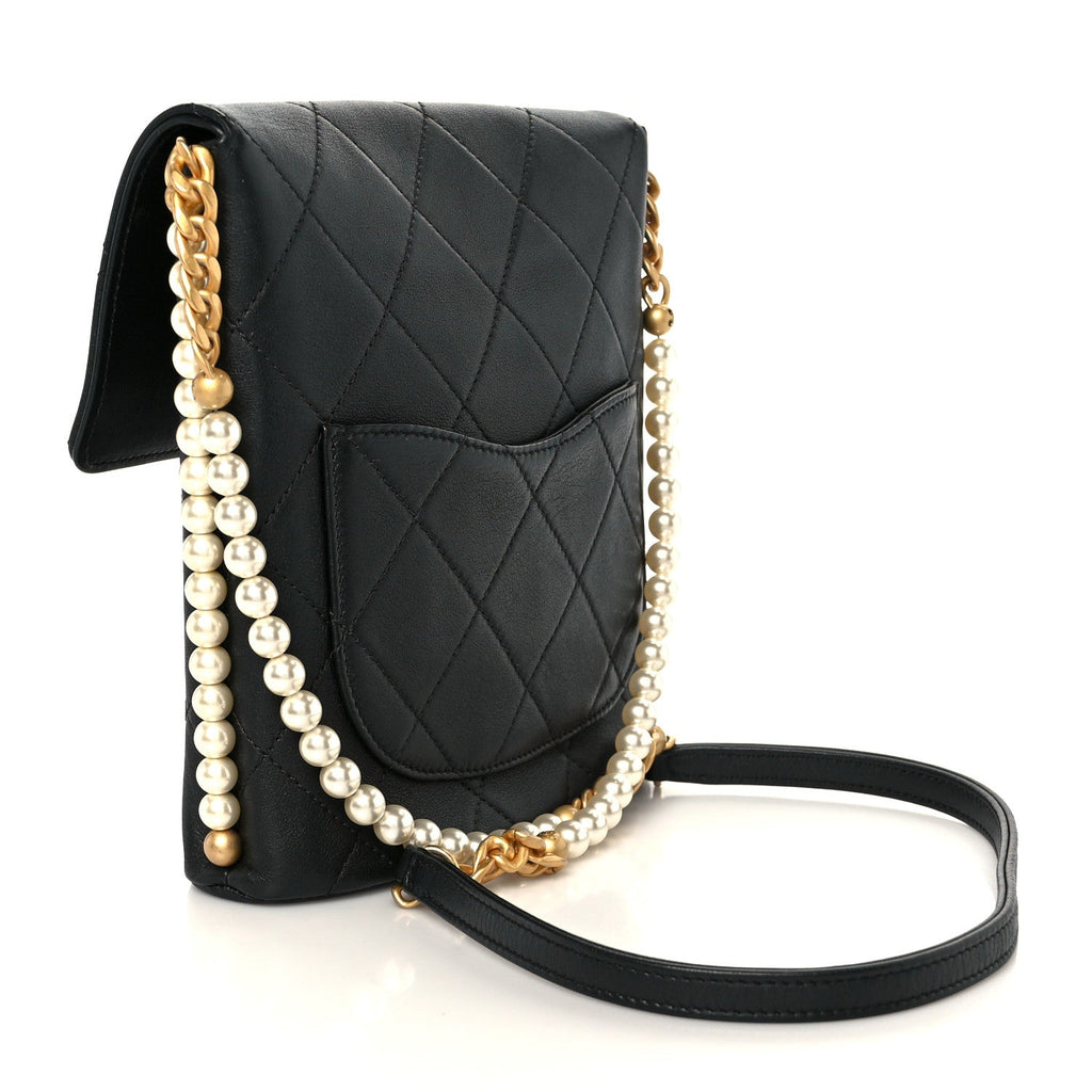 Chanel Calfskin Quilted Pearl Small About Pearls Hobo Bag Black