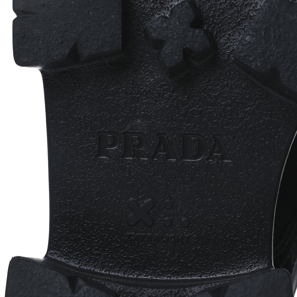 Prada Spazzolato Rois Re-Nylon Metal Triangle Logo Monolith Pouch Pocket 55mm Boots 41 Black