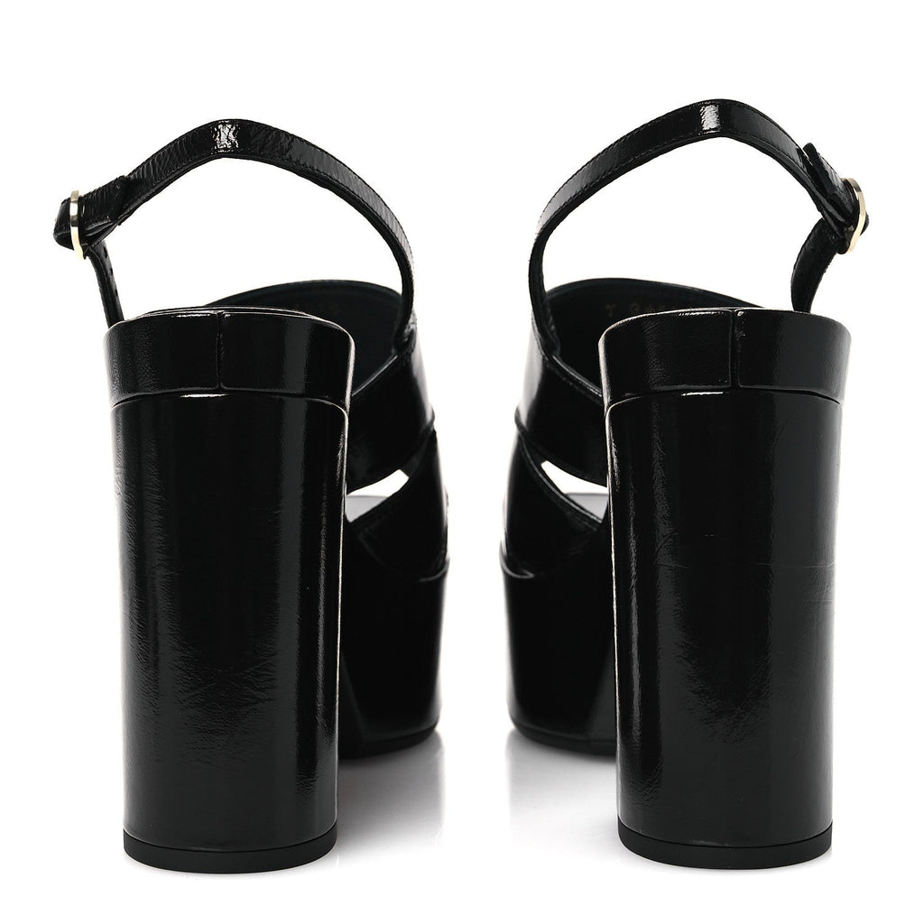 Crumpled Patent Lambskin Platform Sandals 39.5 Black