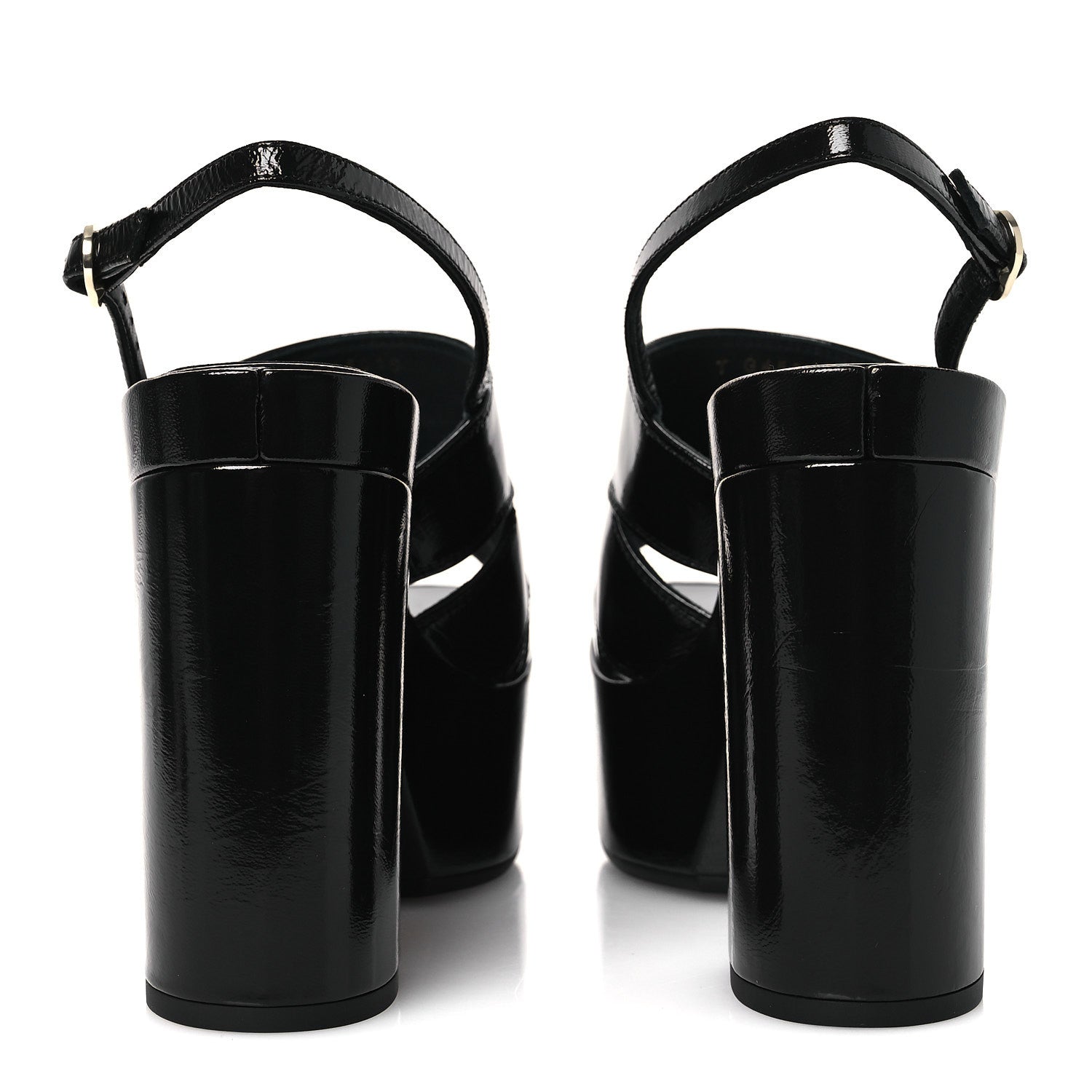 Crumpled Patent Lambskin Platform Sandals 39.5 Black