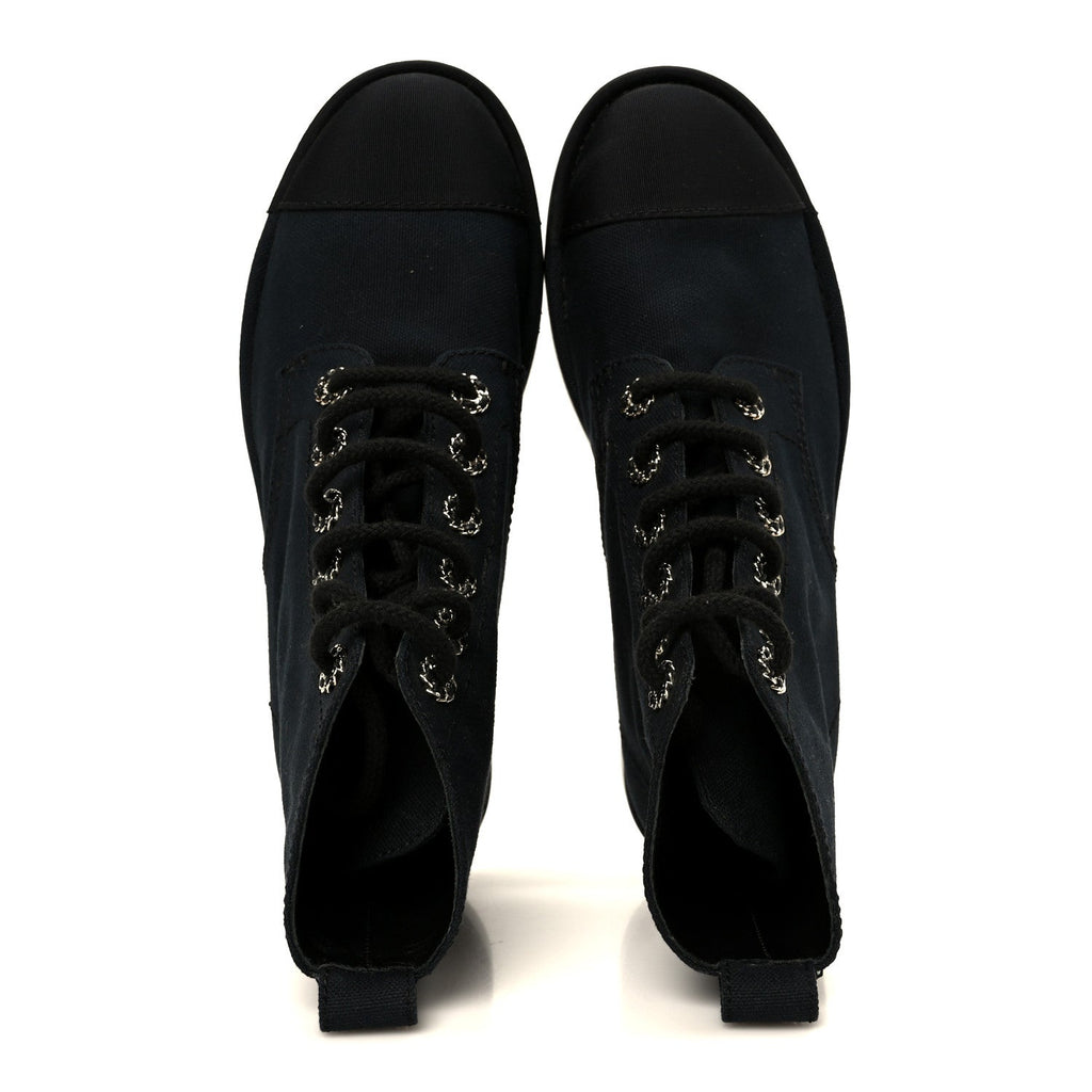 Cotton Grosgrain Cap Toe CC Lace Up Boots 37 Black