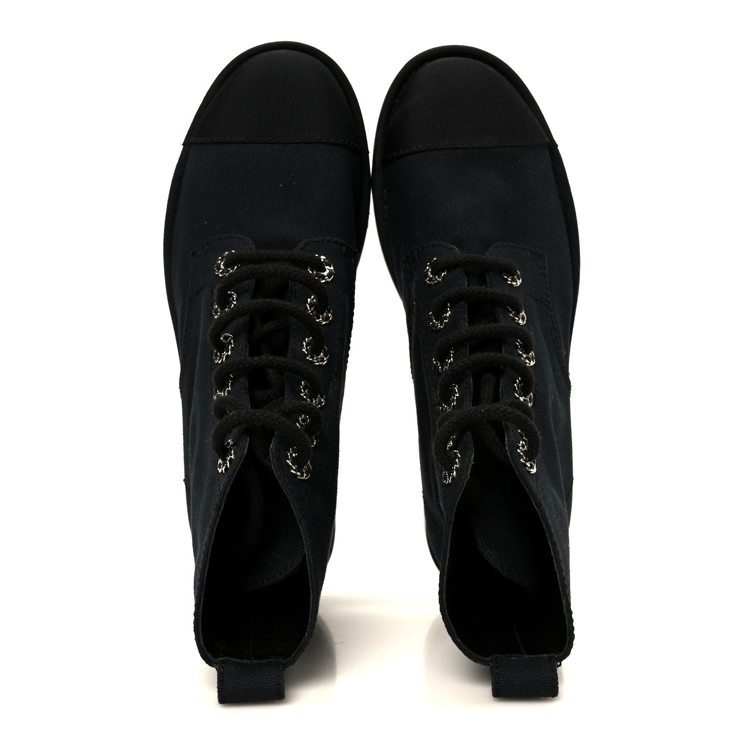 Cotton Grosgrain Cap Toe CC Lace Up Boots 37 Black