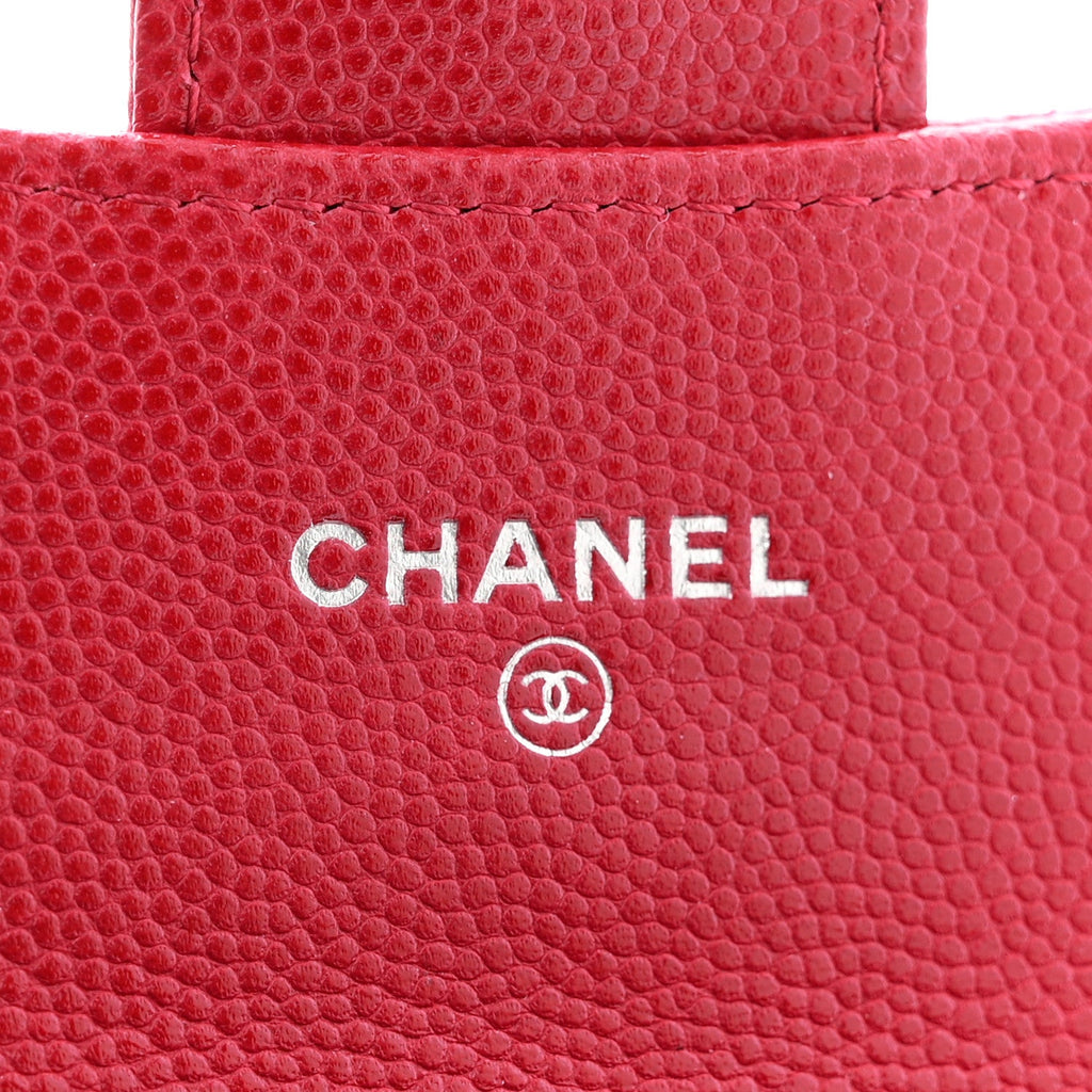 Caviar Quilted Flap Card Holder Wallet Red