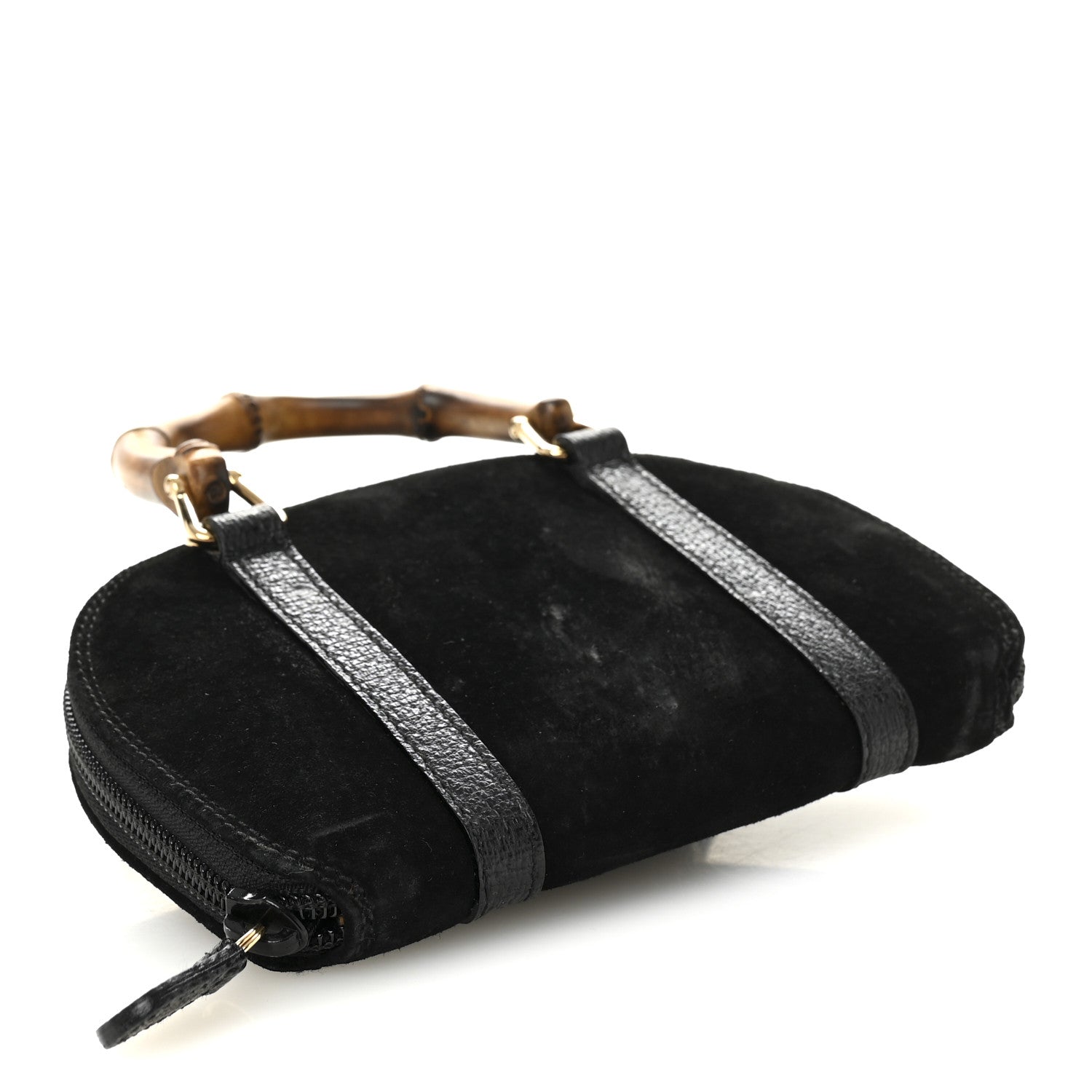 Gucci Suede Mini Bamboo Handle Bag Black
