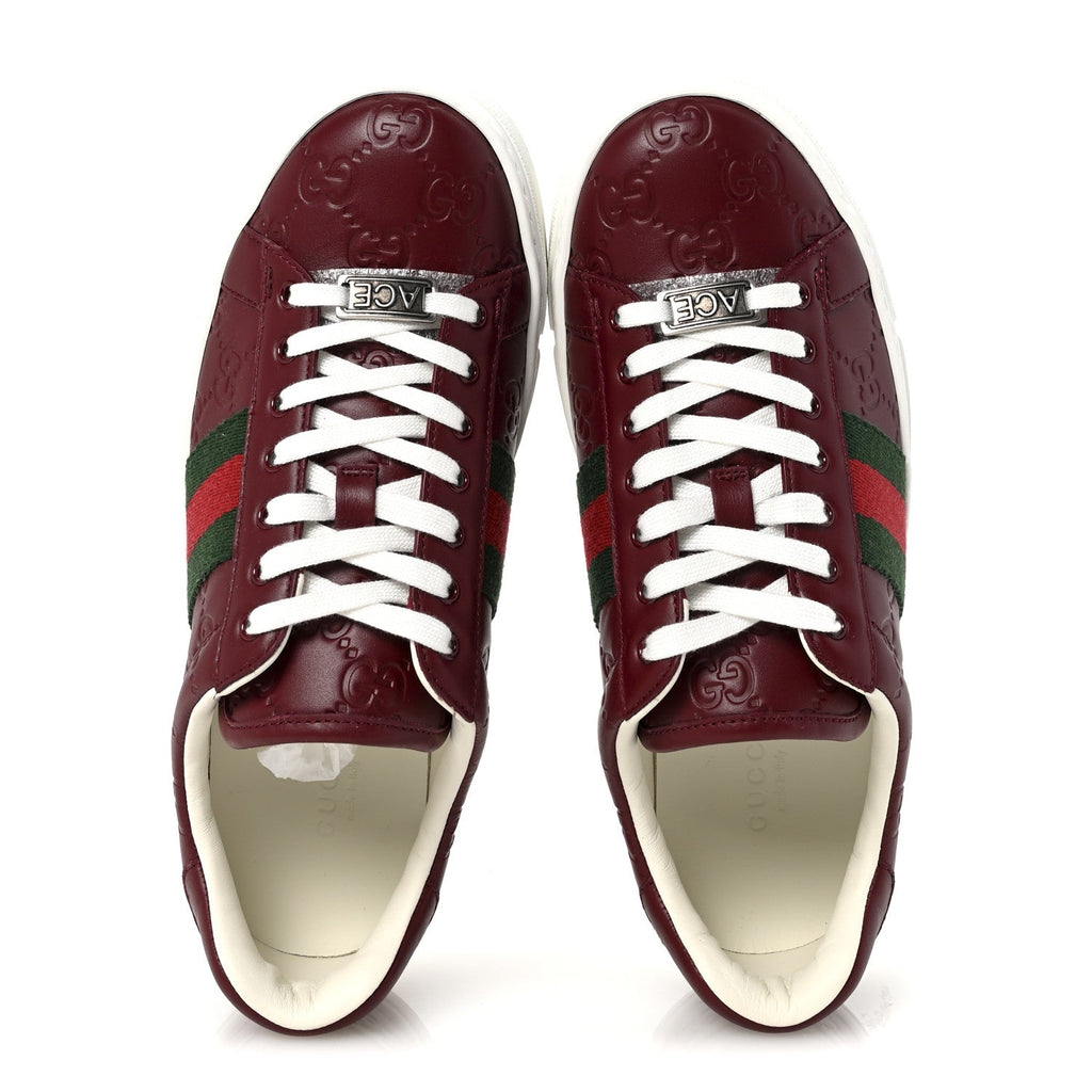 Gucci Calfskin GG Embossed Web Mens Ace Sneakers  36.5 Ancora Red