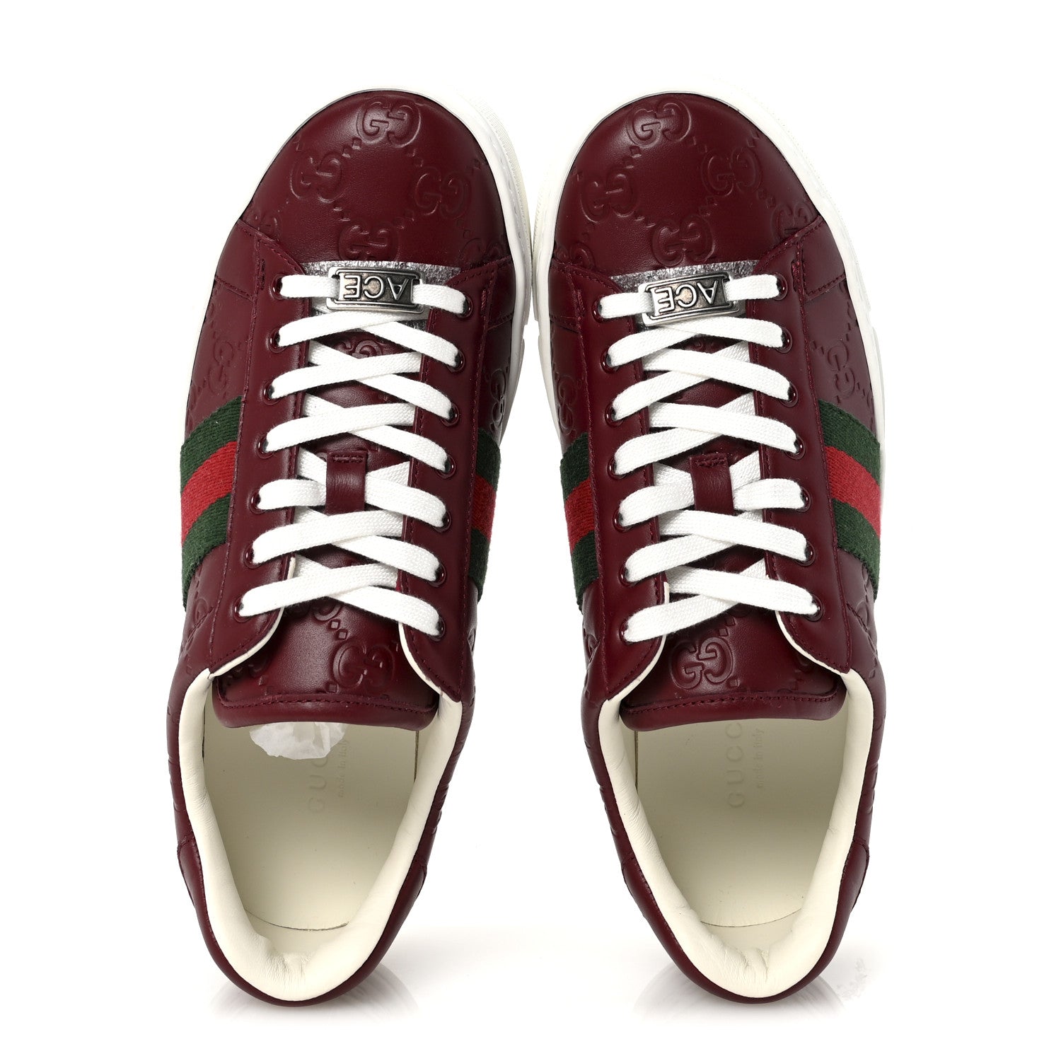 Gucci Calfskin GG Embossed Web Mens Ace Sneakers  36.5 Ancora Red