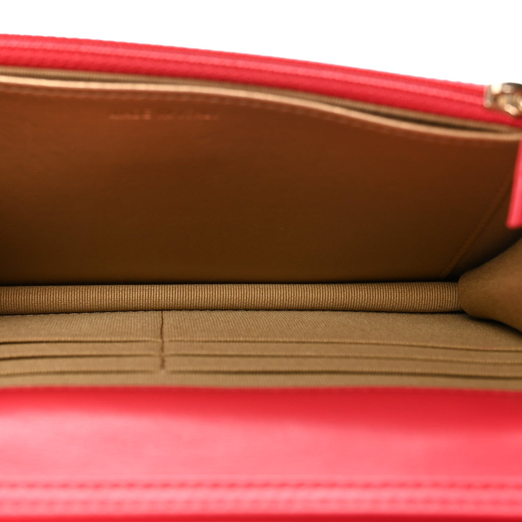 Chanel Lambskin Quilted CC Pearl Crush Wallet on Chain WOC Red