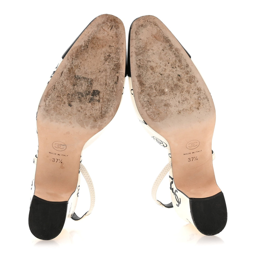 Printed Lambskin Cap Toe CC Slingback Pumps 37.5 Black White