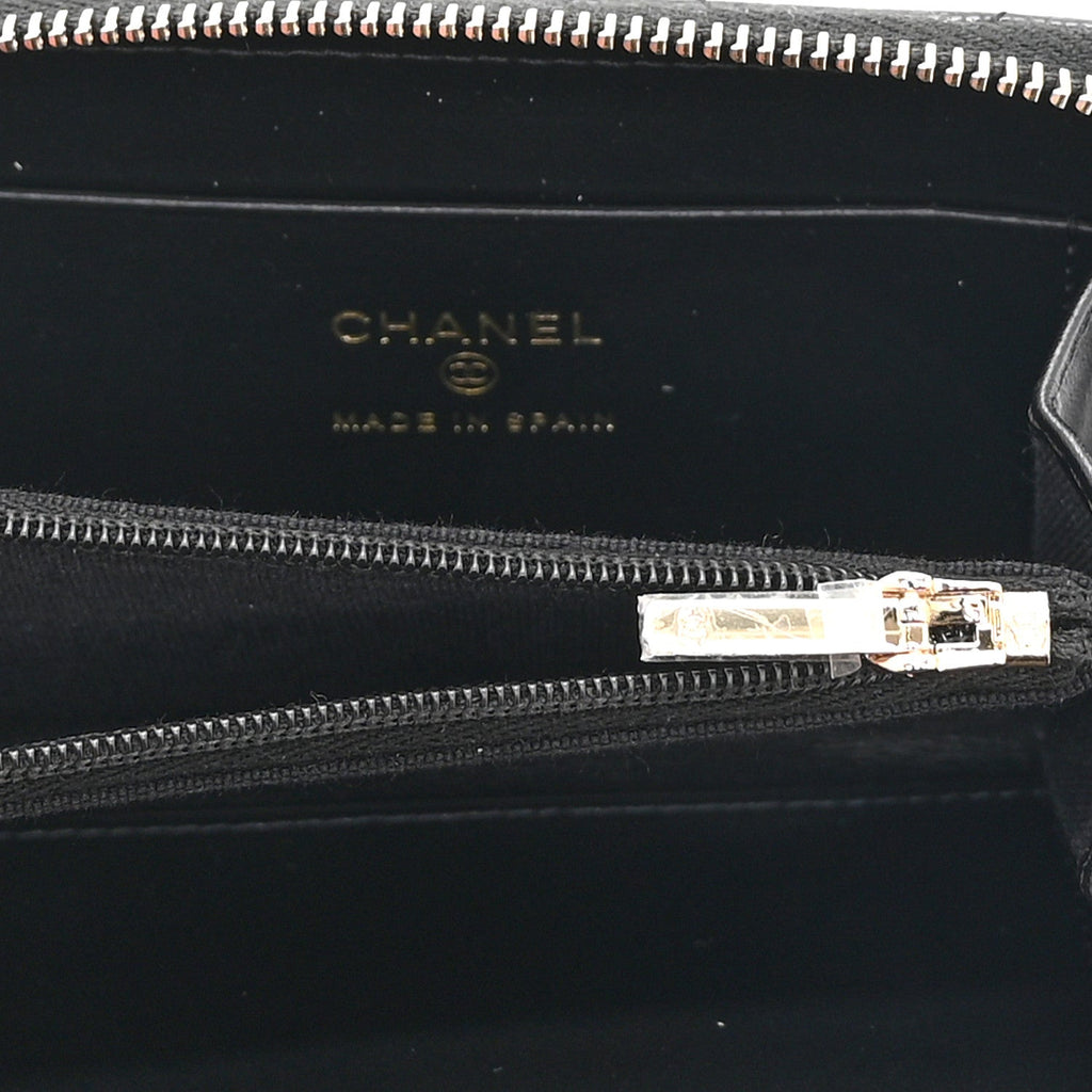 Caviar Quilted Crystal Zip Around Coin Purse Wallet Black
