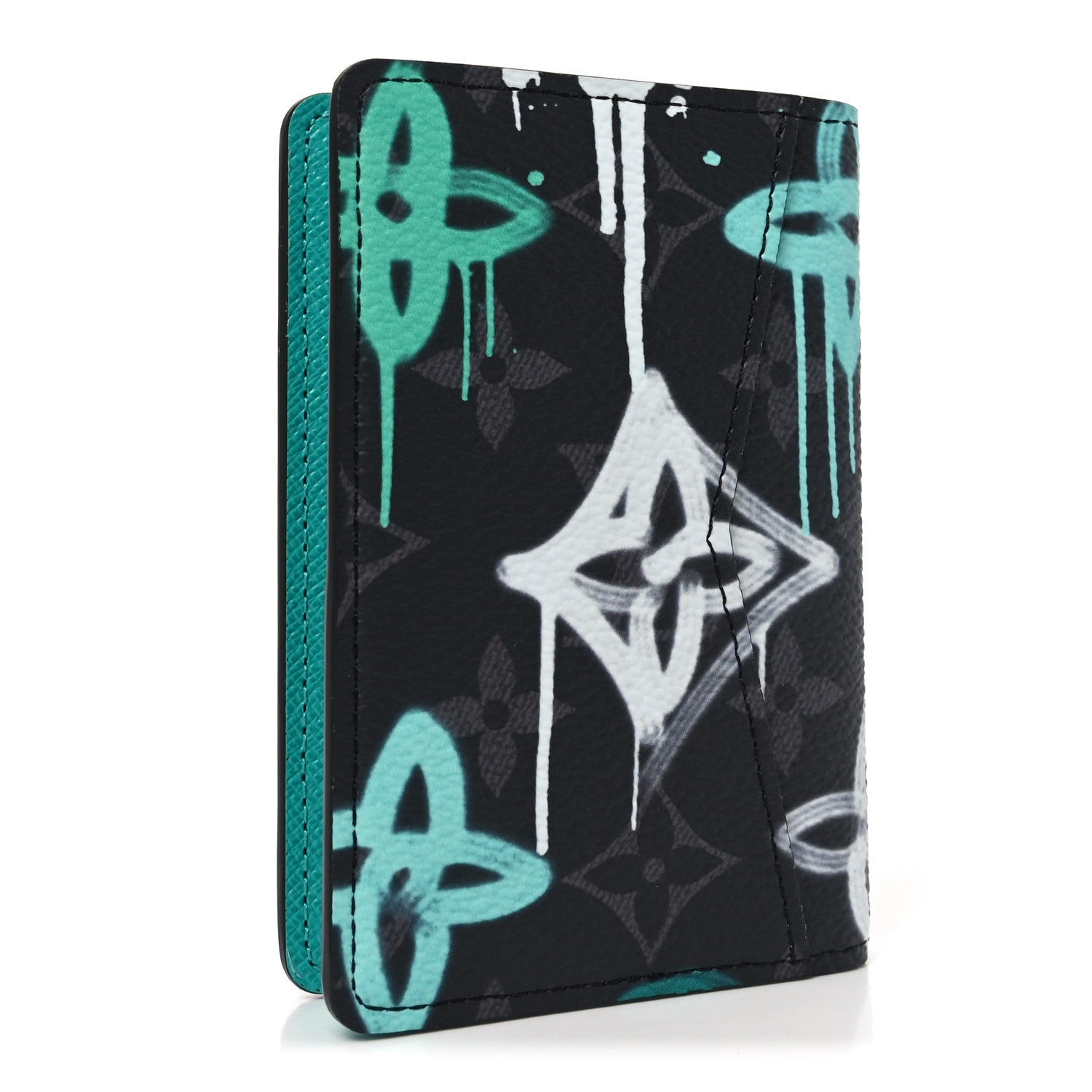 Louis Vuitton Monogram Eclipse LV Graffiti Pocket Organizer Green Lights