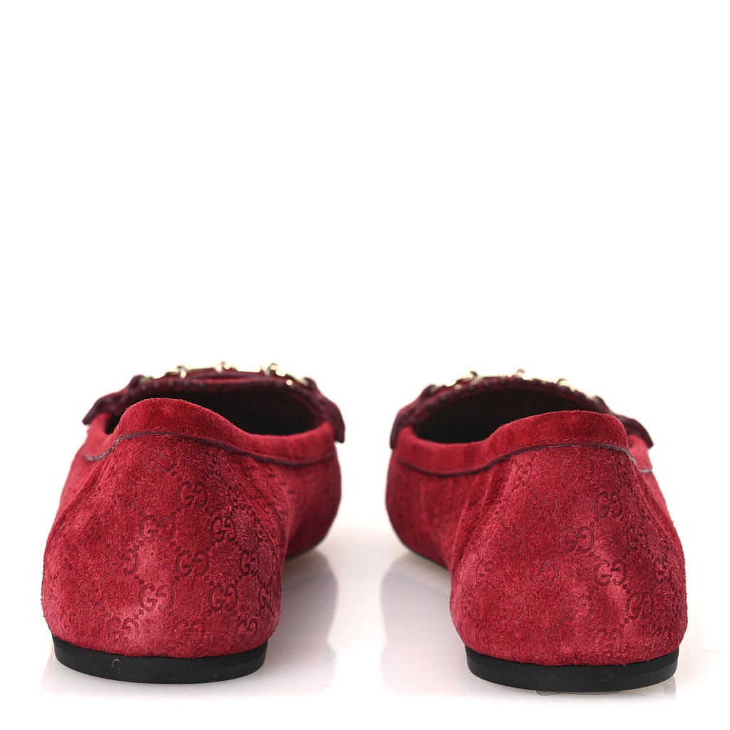 Gucci Suede Micro GG Horsebit Womens Kensington Moccasin Loafers 37  Rosso Ancora
