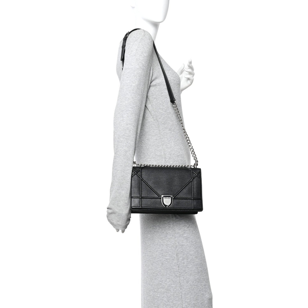 Christian Dior Grained Calfskin Medium Diorama Flap Bag Black