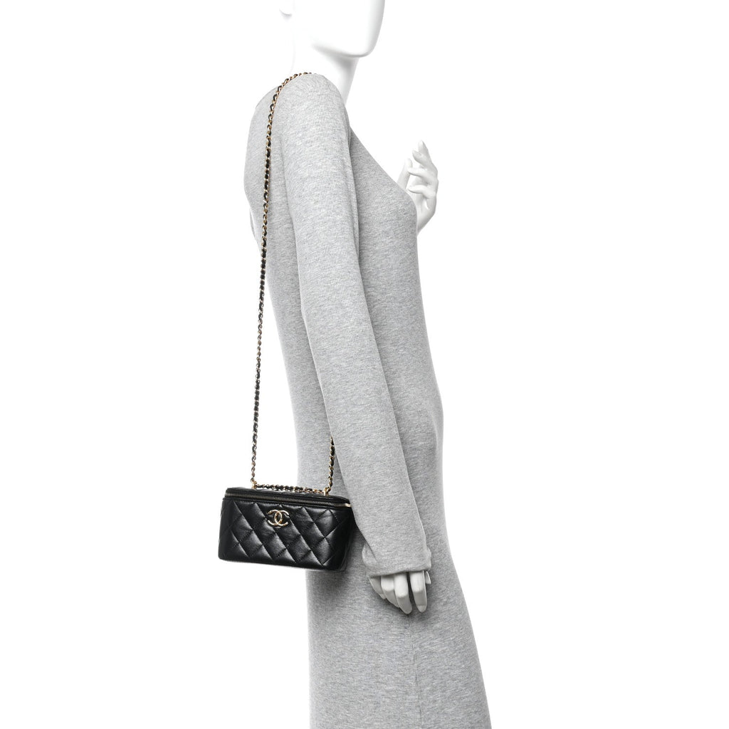Chanel Lambskin Quilted Small CC Dynasty Vanity Case With Chain Black