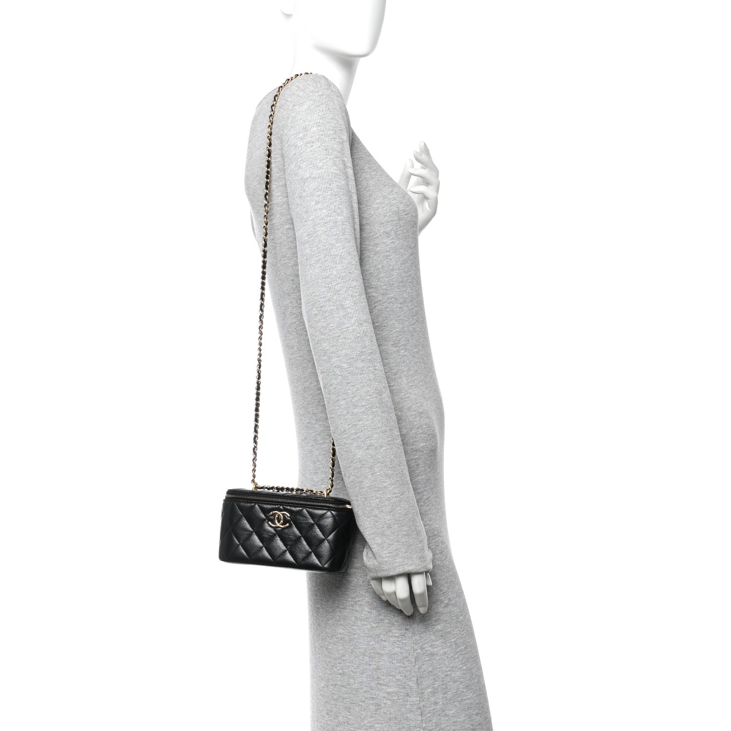 Chanel Lambskin Quilted Small CC Dynasty Vanity Case With Chain Black