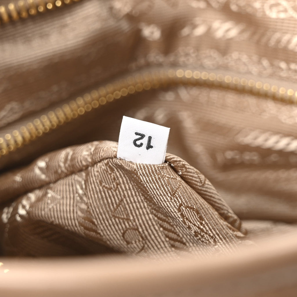 Prada Glossy Calfskin Triangle Medium Bonnie Shoulder Bag Cameo