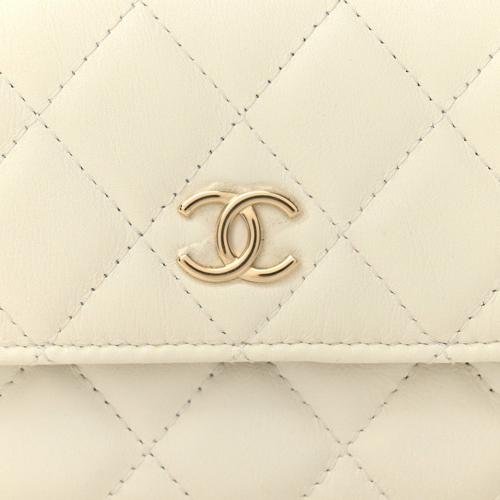 Chanel Calfskin Quilted Mini Maxi Pearls Wallet On Chain WOC White