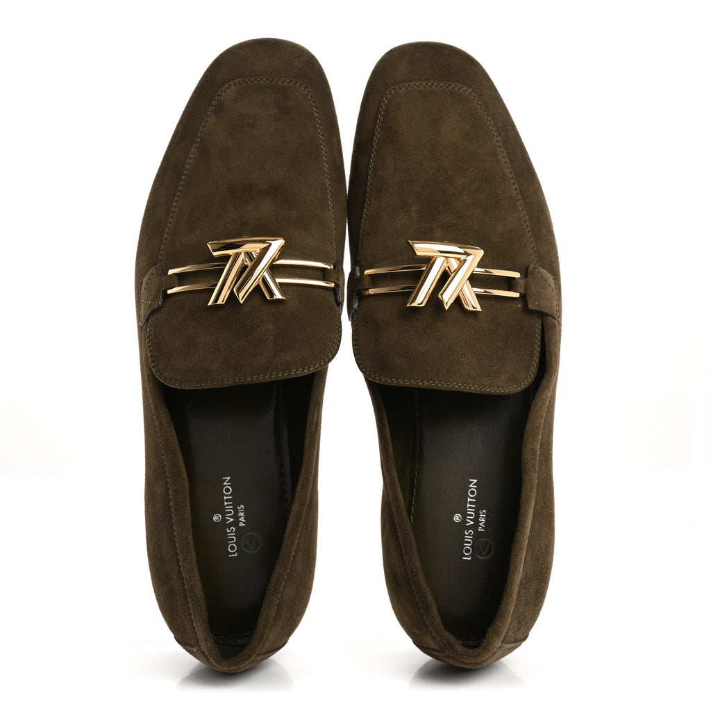 Louis Vuitton Suede Upper Case Flat Loafers 40 Green