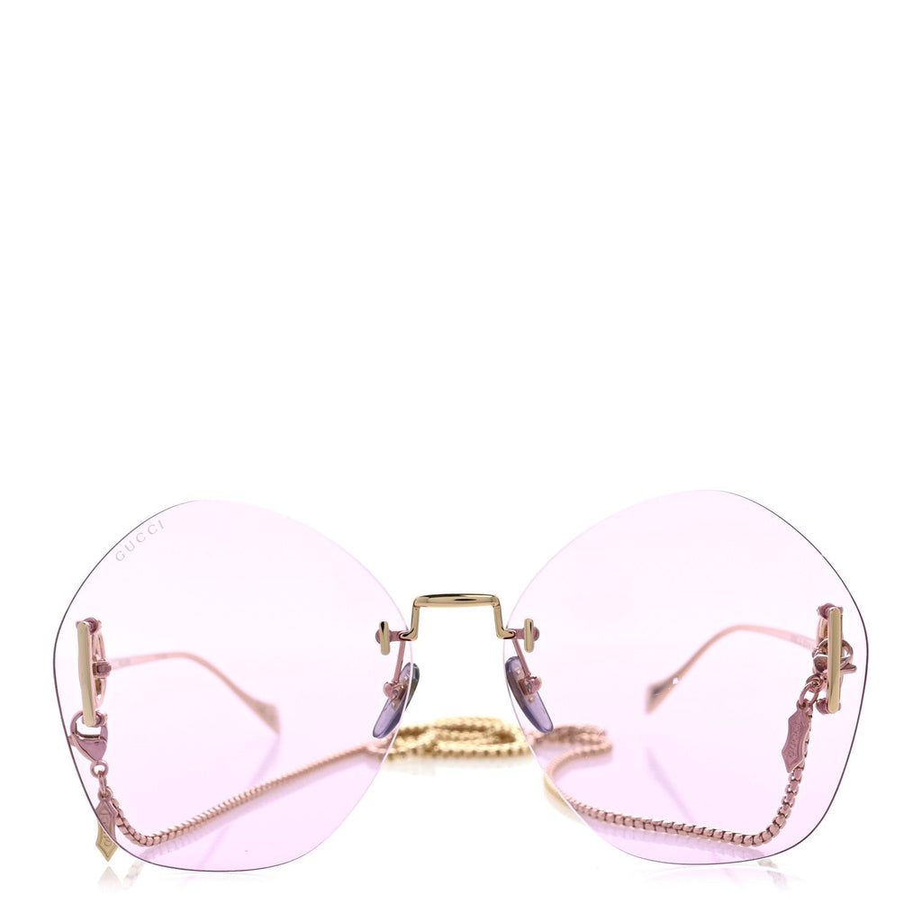 Gucci Metal Round Chain Sunglasses GG1203S Gold Purple