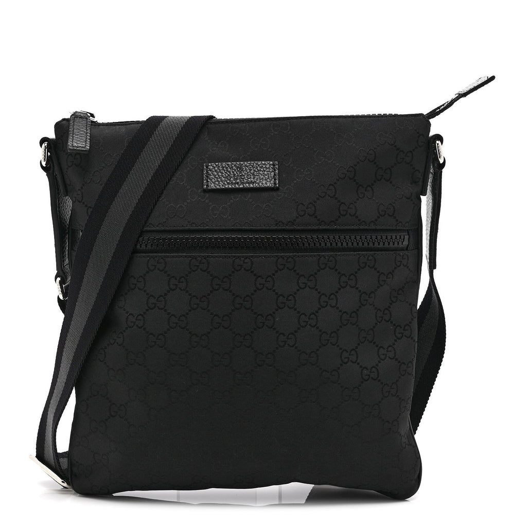 Gucci Nylon Monogram Small Flat Messenger Bag Black