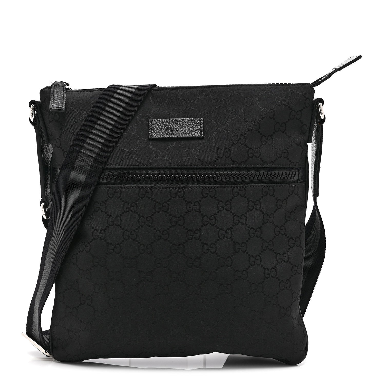 Gucci Nylon Monogram Small Flat Messenger Bag Black