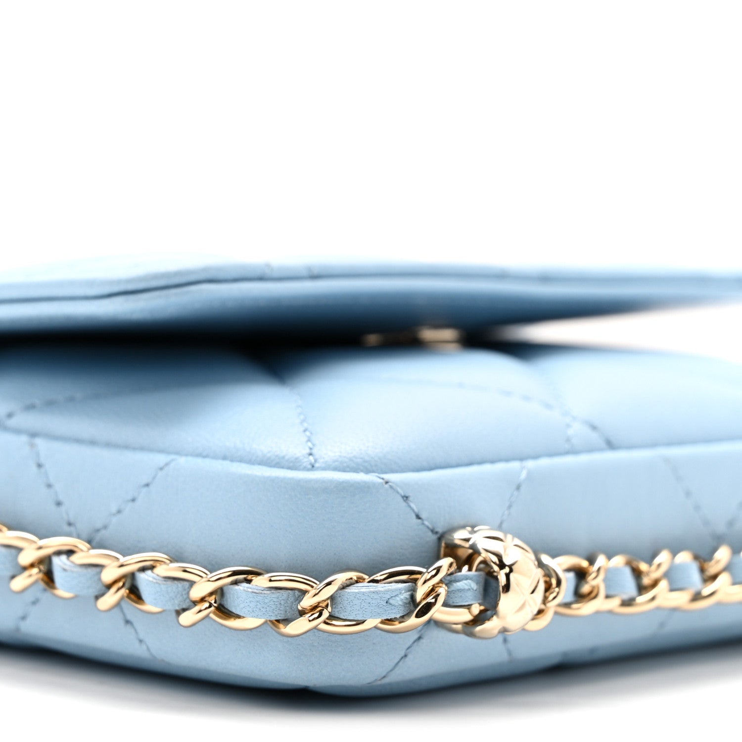 Chanel Lambskin Quilted Chain Around Coin Purse With Chain Light Blue