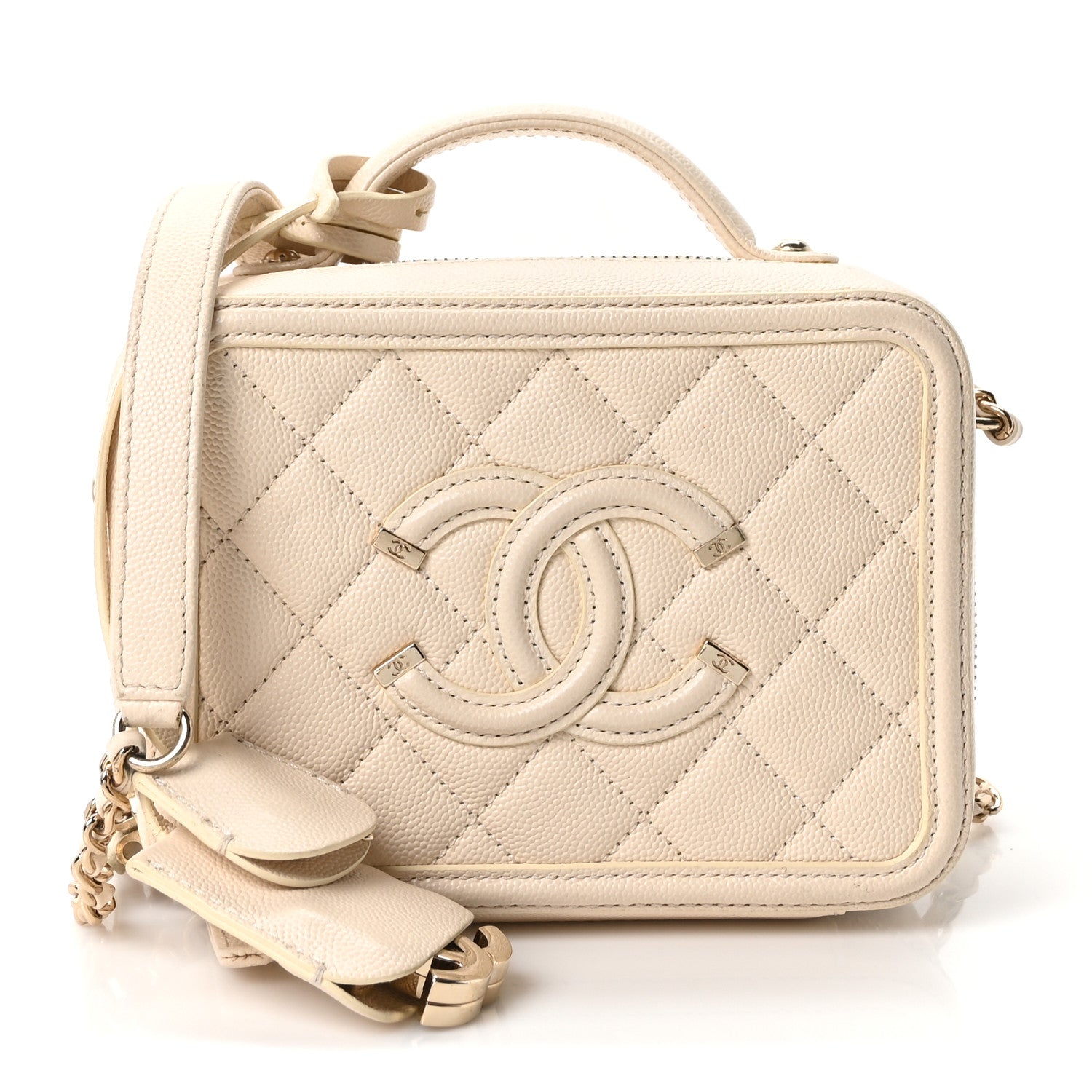 Chanel Caviar Quilted Small CC Filigree Vanity Case White