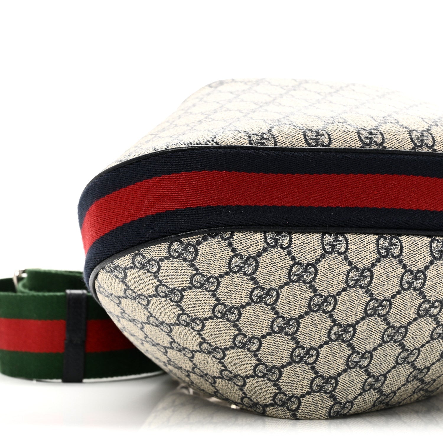 Gucci GG Supreme Monogram Textured Calfskin Web Large Attache Shoulder Bag Beige Blue