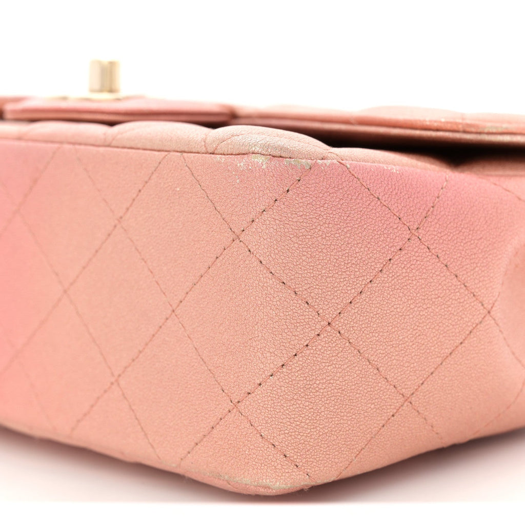 Chanel Metallic Lambskin Quilted Ombre Mini Rectangular Flap Pink