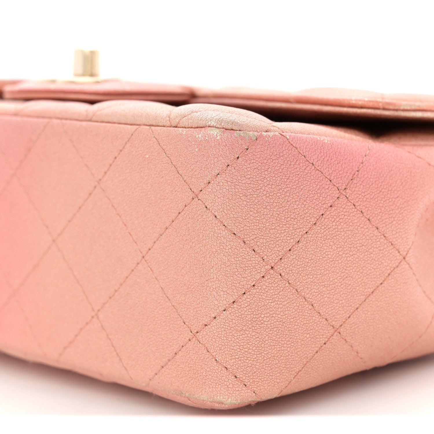 Chanel Metallic Lambskin Quilted Ombre Mini Rectangular Flap Pink
