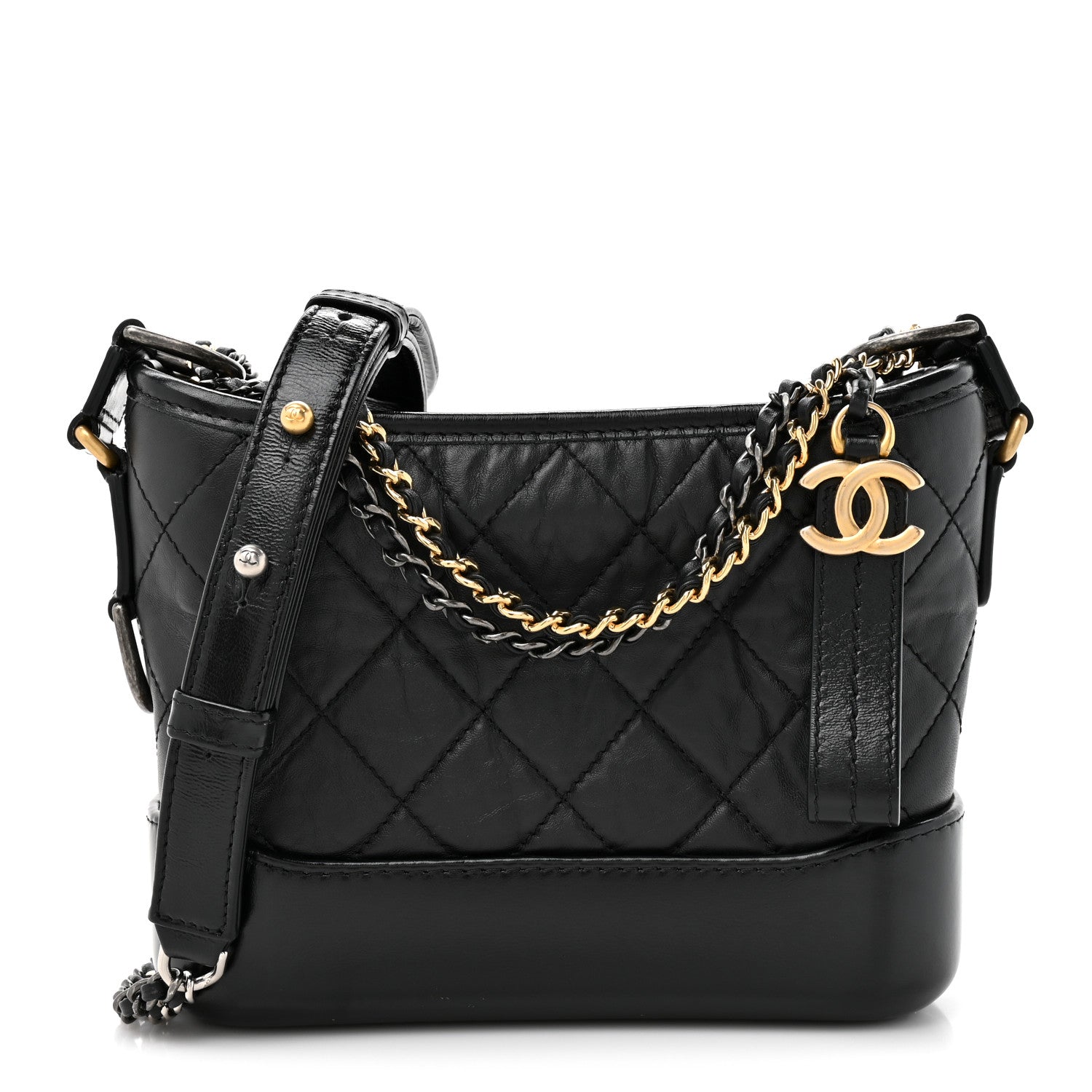 Chanel Aged Calfskin Quilted Small Gabrielle Hobo Black