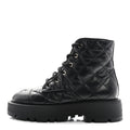 Crumpled Lambskin Quilted Platform Lace Up Combat Boots 39 Black